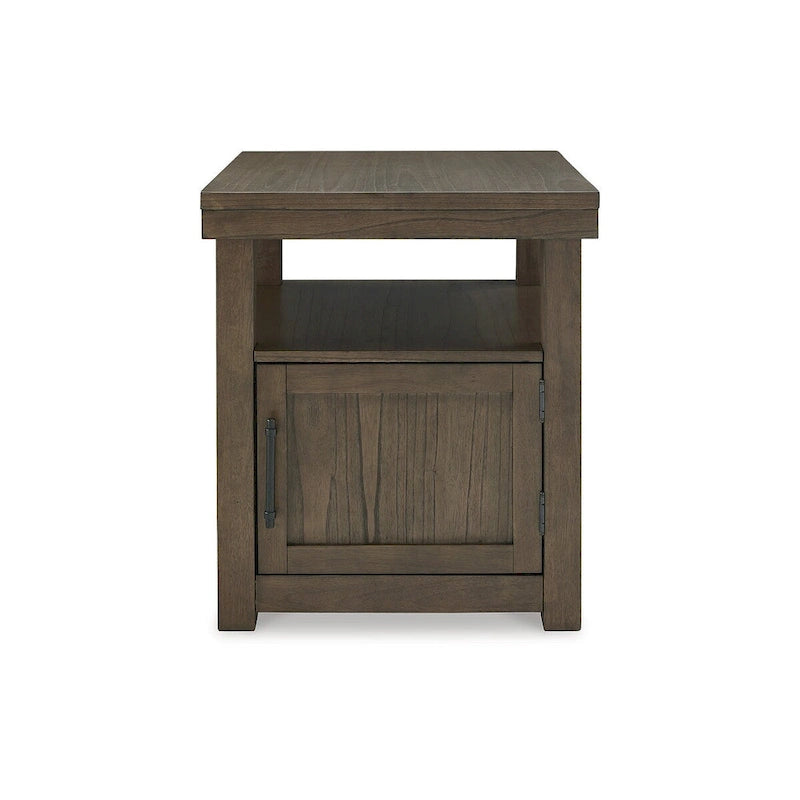 Bout de canapé en placage d'acacia brun avec meuble 1 porte et étagère ouverte