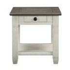Table d'appoint bicolore blanc antique/gris antique avec tiroir à queue d'aronde et étagère inférieure – 1 pièce