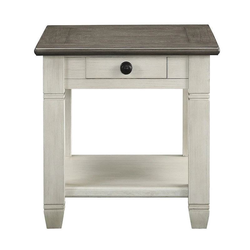 Table d'appoint bicolore blanc antique/gris antique avec tiroir à queue d'aronde et étagère inférieure – 1 pièce
