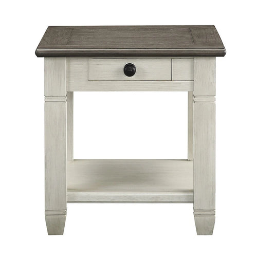 Antique Finish 1pc End Table with Drawer Bottom Shelf Wooden Side Table