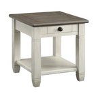 Table d'appoint bicolore blanc antique/gris antique avec tiroir à queue d'aronde et étagère inférieure – 1 pièce