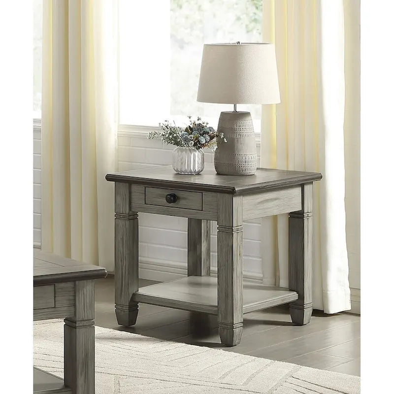 Table d'appoint bicolore blanc antique/gris antique avec tiroir à queue d'aronde et étagère inférieure – 1 pièce