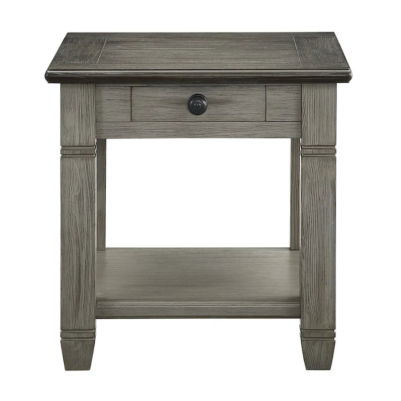 Table d'appoint bicolore blanc antique/gris antique avec tiroir à queue d'aronde et étagère inférieure – 1 pièce