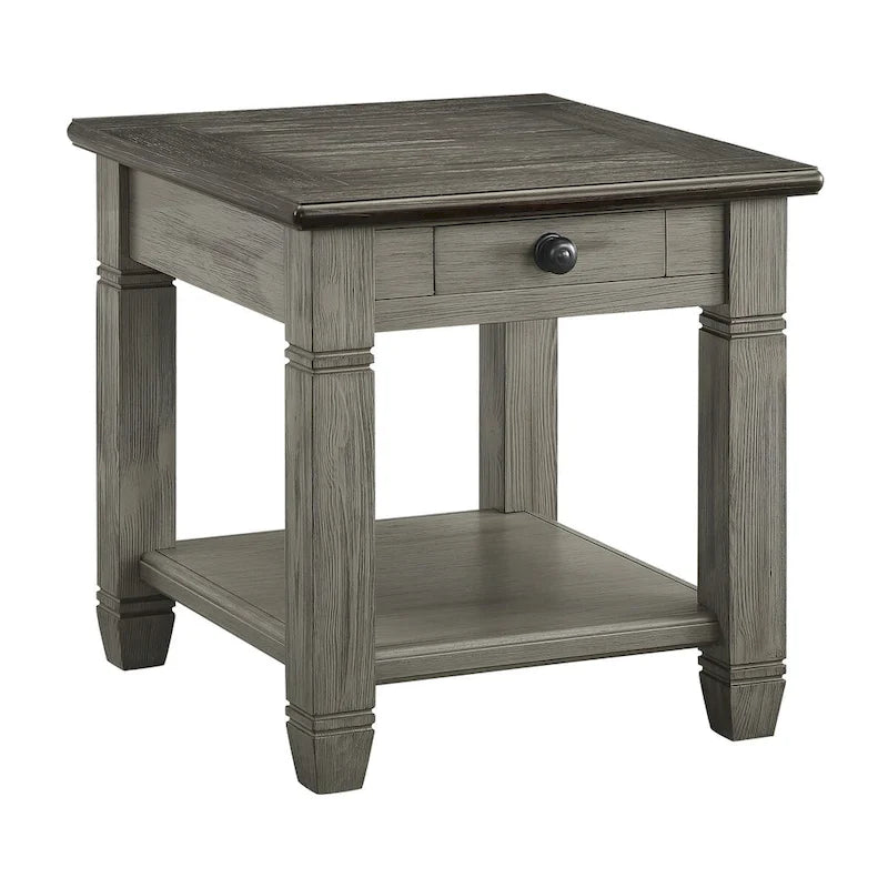 Table d'appoint bicolore blanc antique/gris antique avec tiroir à queue d'aronde et étagère inférieure – 1 pièce