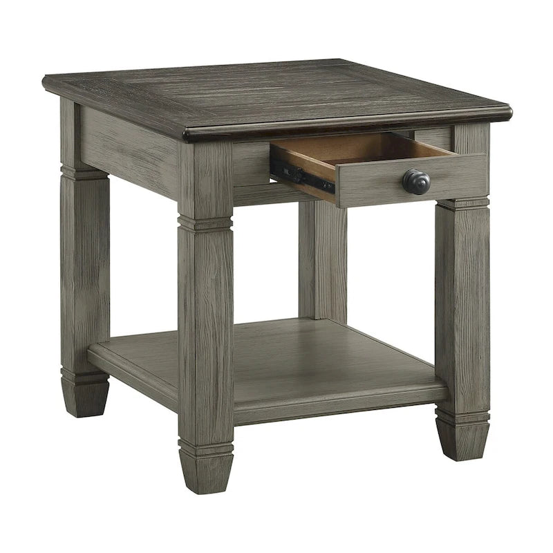 Table d'appoint bicolore blanc antique/gris antique avec tiroir à queue d'aronde et étagère inférieure – 1 pièce
