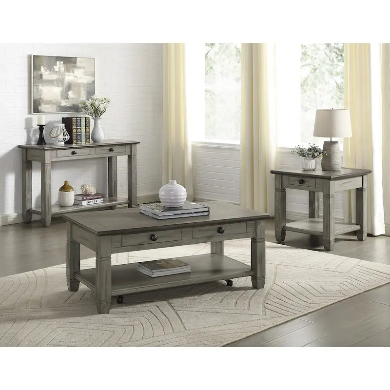 Table d'appoint bicolore blanc antique/gris antique avec tiroir à queue d'aronde et étagère inférieure – 1 pièce