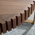 Table Basse Ronde Noyer / Frêne Naturel / Noir avec Surface en Relief Bois et Piétement Socle en Acier Inoxydable