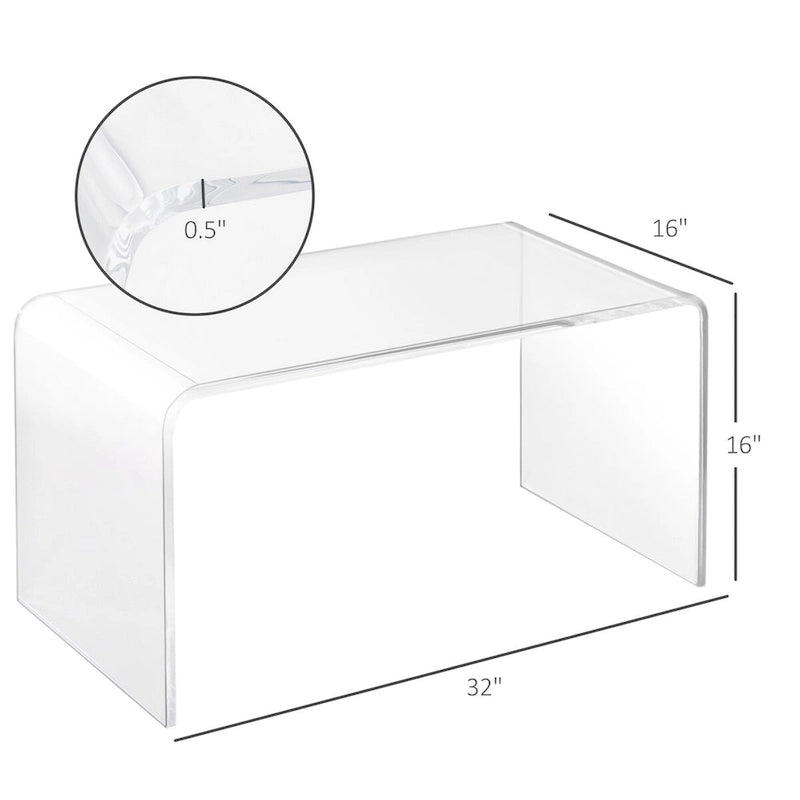 Table basse rectangulaire en acrylique transparent de 15 mm d'épaisseur effet cascade – Aucun assemblage requis