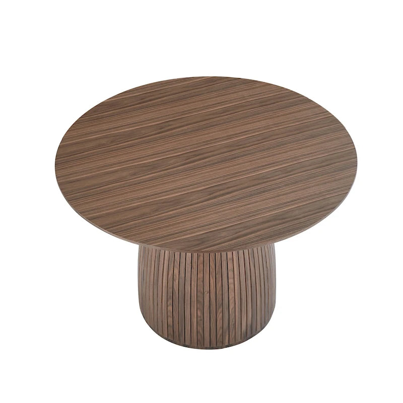 Table à manger ronde en MDF noir/noyer/chêne avec piètement en T – Style moderne du milieu du siècle – Pour 2 à 4 personnes