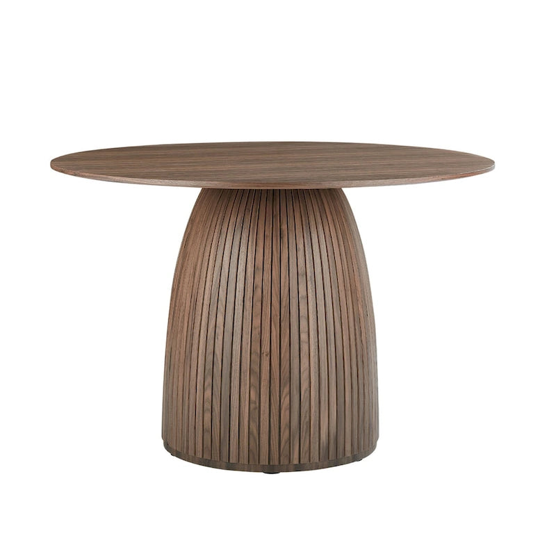 Table à manger ronde en MDF noir/noyer/chêne avec piètement en T – Style moderne du milieu du siècle – Pour 2 à 4 personnes