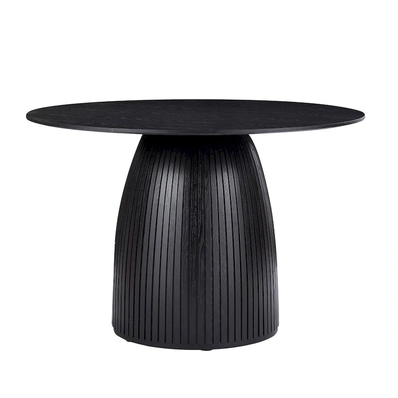 Table à manger ronde en MDF noir/noyer/chêne avec piètement en T – Style moderne du milieu du siècle – Pour 2 à 4 personnes