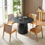 Table à manger ronde en MDF noir/noyer/chêne avec piètement en T – Style moderne du milieu du siècle – Pour 2 à 4 personnes