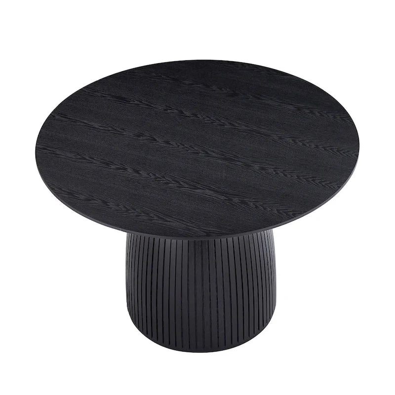Table à manger ronde en MDF noir/noyer/chêne avec piètement en T – Style moderne du milieu du siècle – Pour 2 à 4 personnes