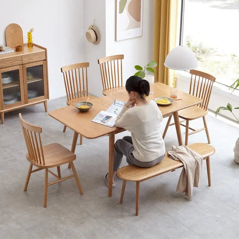 Banc de salle à manger en bois massif de chêne naturel avec bords adoucis et design épuré – Hauteur repas