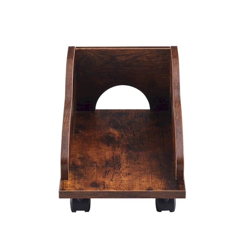 Bureau informatique en MDF en forme de L, finition bois de tigre, avec tiroir pour clavier, support pour unité centrale à roulettes, 2 tiroirs et étagères de rangement – 1 personne