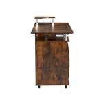 Bureau informatique en MDF en forme de L, finition bois de tigre, avec tiroir pour clavier, support pour unité centrale à roulettes, 2 tiroirs et étagères de rangement – 1 personne