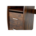 Bureau informatique en MDF en forme de L, finition bois de tigre, avec tiroir pour clavier, support pour unité centrale à roulettes, 2 tiroirs et étagères de rangement – 1 personne