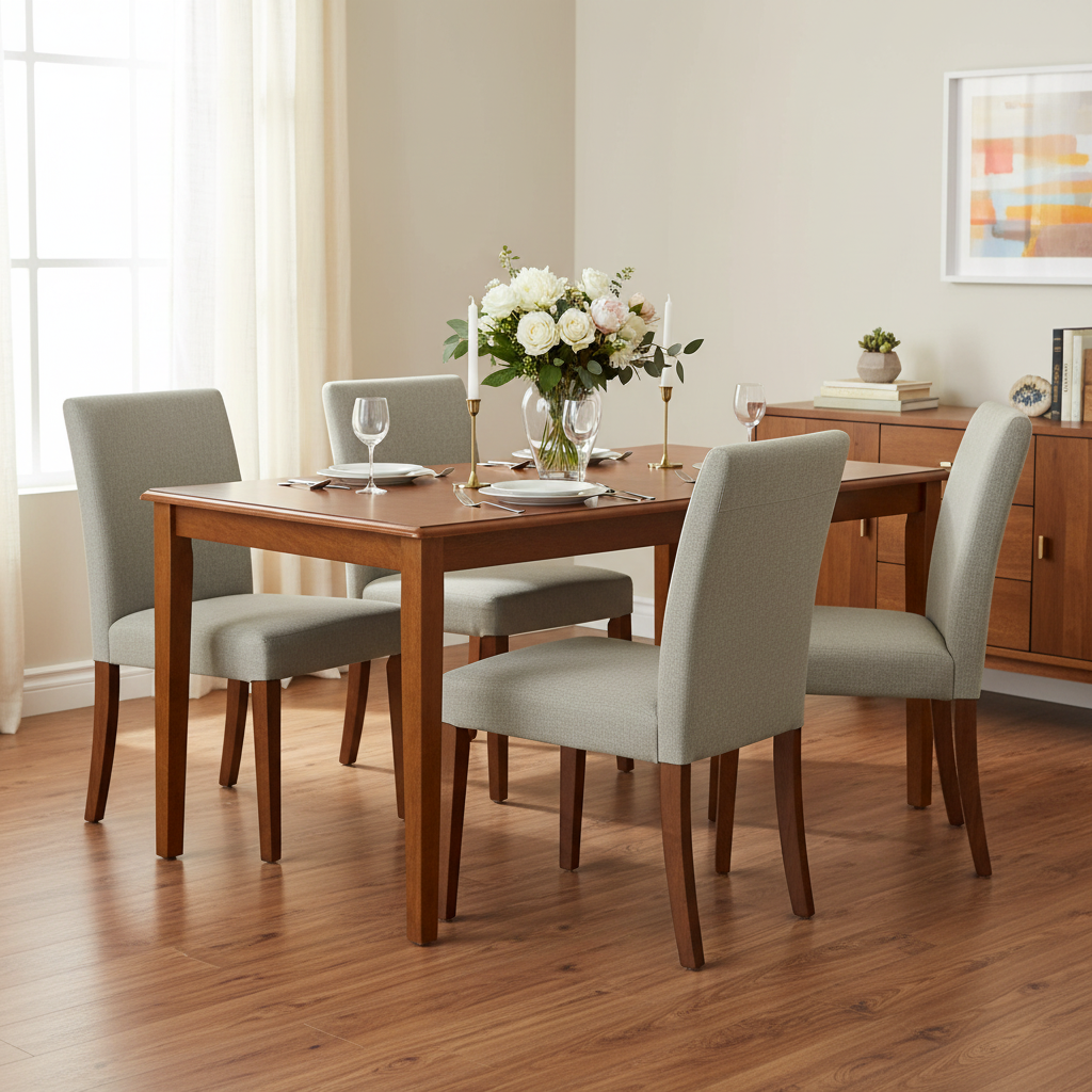 Table à manger rectangulaire marron noyer avec pieds coniques et plateau en placage de bouleau – 6 places