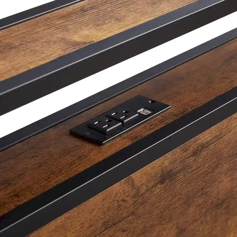 Lit plateforme en métal noir avec lumières LED, chargement USB, 2 tiroirs de rangement, tête et pied de lit – Double / Grand / Très grand – 1-2 personnes