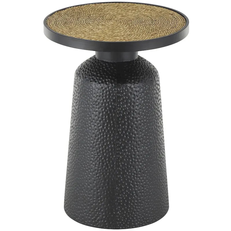 Table d'appoint ronde en métal faite main noire avec plateau en corde – Style bohème