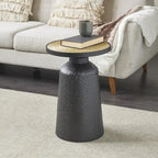 Table d'appoint ronde en métal faite main noire avec plateau en corde – Style bohème