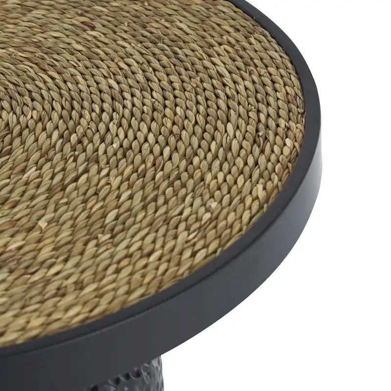 Table d'appoint ronde en métal faite main noire avec plateau en corde – Style bohème