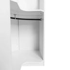 Armoire d'angle polygonale blanche/grise avec 2 étagères, tringle à vêtements et 2 tiroirs