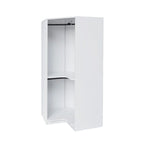 Armoire d'angle polygonale blanche/grise avec 2 étagères, tringle à vêtements et 2 tiroirs