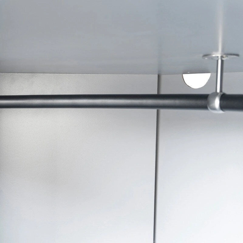 Armoire d'angle polygonale blanche/grise avec 2 étagères, tringle à vêtements et 2 tiroirs