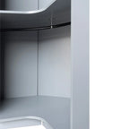 Armoire d'angle polygonale blanche/grise avec 2 étagères, tringle à vêtements et 2 tiroirs