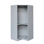 Armoire d'angle polygonale blanche/grise avec 2 étagères, tringle à vêtements et 2 tiroirs