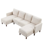 Canapé d'angle modulable 4 places en velours côtelé beige/gris de 261 cm avec pieds en bois massif