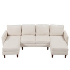 Canapé d'angle modulable 4 places en velours côtelé beige/gris de 261 cm avec pieds en bois massif