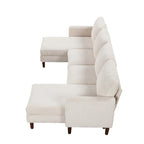 Canapé d'angle modulable 4 places en velours côtelé beige/gris de 261 cm avec pieds en bois massif