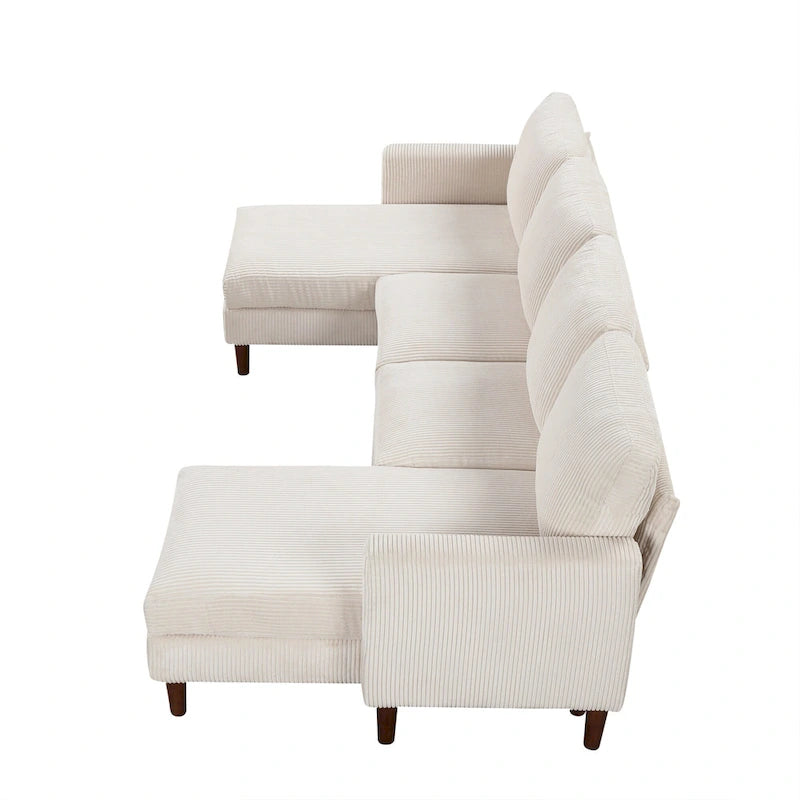Canapé d'angle modulable 4 places en velours côtelé beige/gris de 261 cm avec pieds en bois massif