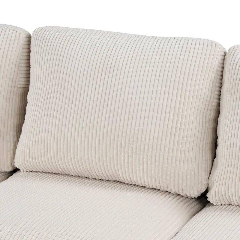 Canapé d'angle modulable 4 places en velours côtelé beige/gris de 261 cm avec pieds en bois massif