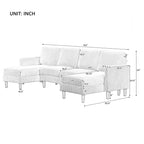 Canapé d'angle modulable 4 places en velours côtelé beige/gris de 261 cm avec pieds en bois massif