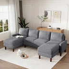 Canapé d'angle modulable 4 places en velours côtelé beige/gris de 261 cm avec pieds en bois massif