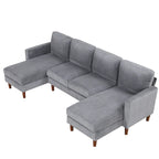 Canapé d'angle modulable 4 places en velours côtelé beige/gris de 261 cm avec pieds en bois massif