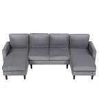 Canapé d'angle modulable 4 places en velours côtelé beige/gris de 261 cm avec pieds en bois massif