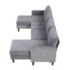Canapé d'angle modulable 4 places en velours côtelé beige/gris de 261 cm avec pieds en bois massif