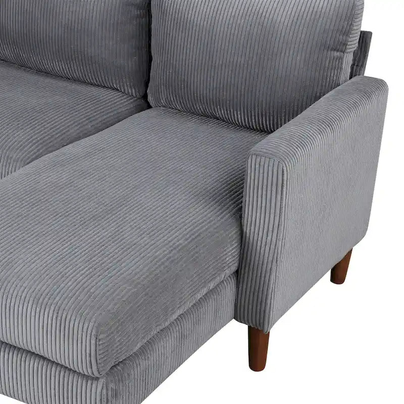 Canapé d'angle modulable 4 places en velours côtelé beige/gris de 261 cm avec pieds en bois massif