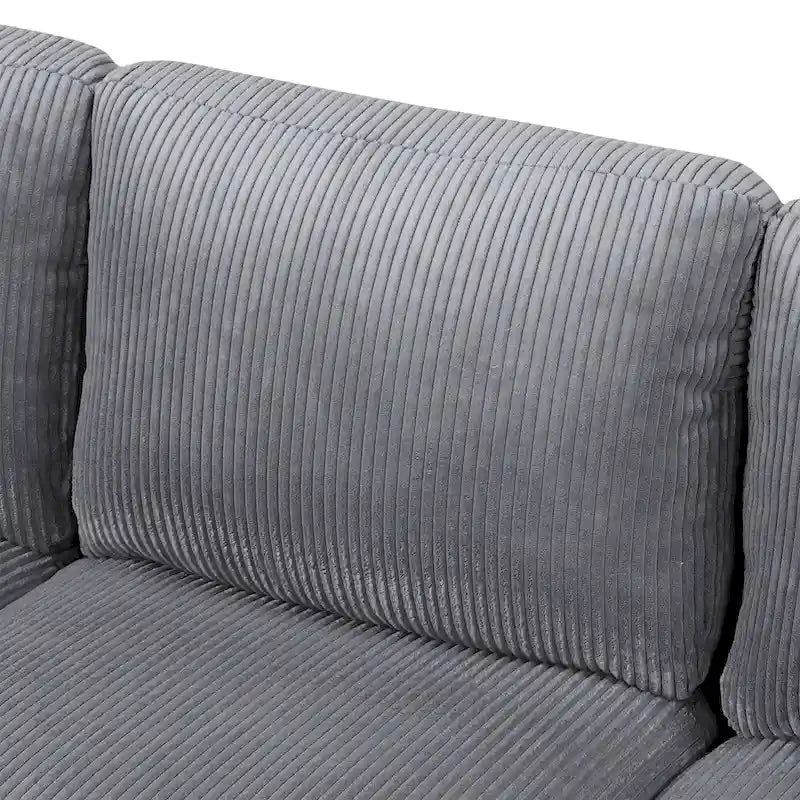 Canapé d'angle modulable 4 places en velours côtelé beige/gris de 261 cm avec pieds en bois massif