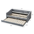 Lit de repos double rembourré gris clair/gris foncé avec dossier capitonné, garniture en laiton et lit gigogne – 1 personne