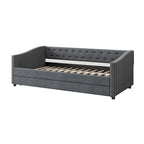 Lit de repos double rembourré gris clair/gris foncé avec dossier capitonné, garniture en laiton et lit gigogne – 1 personne