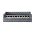 Lit de repos double rembourré gris clair/gris foncé avec dossier capitonné, garniture en laiton et lit gigogne – 1 personne