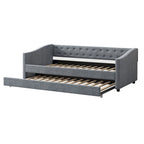 Lit de repos double rembourré gris clair/gris foncé avec dossier capitonné, garniture en laiton et lit gigogne – 1 personne
