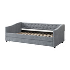 Lit de repos double rembourré gris clair/gris foncé avec dossier capitonné, garniture en laiton et lit gigogne – 1 personne
